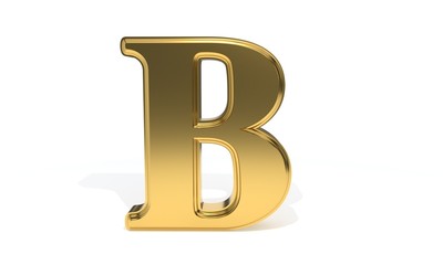 B gold colored alphabet, 3d rendering