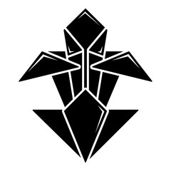 Origami flower icon, simple black style