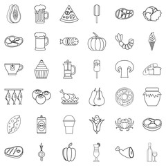 Drink icons set, outline style