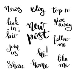 Social network follow me banner designs set. Calligraphy hand drawn text for bloggers. Blog lettering.
