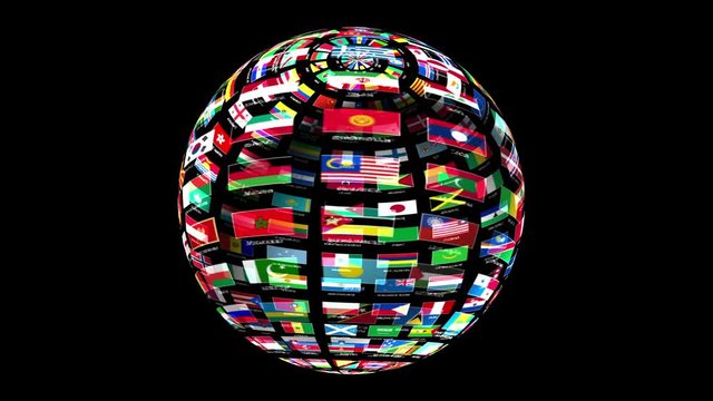 World flags on spinning globe