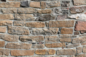 Stonework in rows with mortar