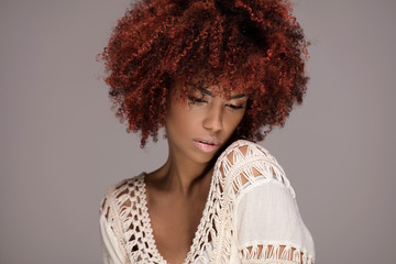 Beauty portrait of girl with afro hairstyle.