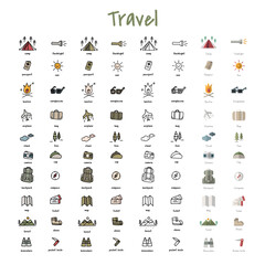 Illustration drawing style of camping icons collection - obrazy, fototapety, plakaty