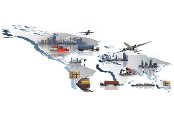 Global business  logistic import export, Business logistics concept , Air cargo trucking , rail transportation , maritime shipping , On-time delivery, industry 4.0 concept