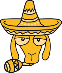 gesicht kopf sombrero hut mütze rassel mexikansich spanier mexikaner südamerika lustig klein süß niedlich comic cartoon schaf ziege wolle bauer bock müde cool