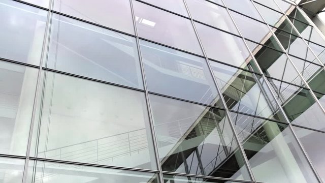 glass facade reflection, modern building 