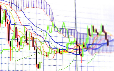 Stock market graph and bar chart price display. Background with currency bars and candles