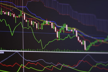 Stock market graph and bar chart price display. Background with currency bars and candles