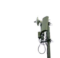 Telecommunication tower isolated on white background with copy space