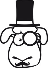 gesicht kopf sir herr gentlemen zylinder hut mustache schnurrbart reich monokel brille lustig klein süß niedlich comic cartoon schaf ziege wolle bauer bock müde cool