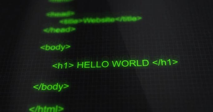 Green HTML or HTML5 web typography scrolling down computer screen