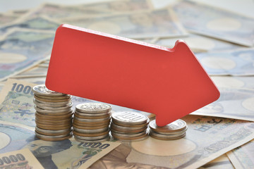 減少する硬貨　赤い矢印

