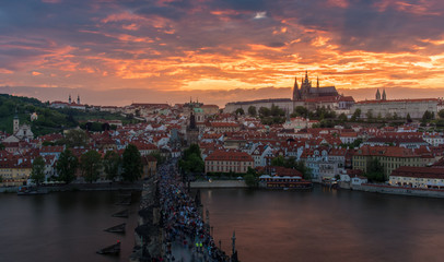 Prague castle in sunset with beautiful twilight sky , Prague