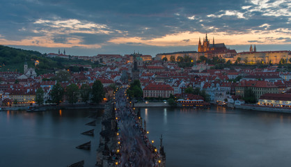 Fototapeta na wymiar Prague castle in sunset with beautiful twilight sky , Prague