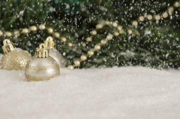 Ornaments in the falling snow