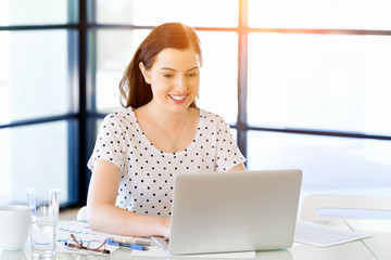 Portrait of businesswoman working at computer in office