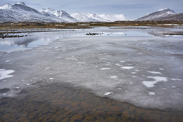 Icelandic landscape of river and mountains