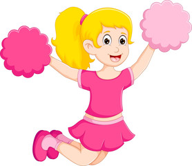 beauty cheerleader cartoon jumping with pomp-pomp