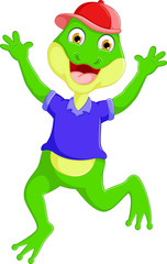 funny frog cartoon jump happiness with waving