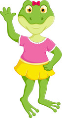 beauty frog cartoon standing with hand up