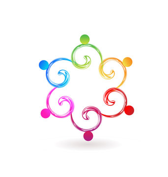 Teamwork colorful swirly people icon vector