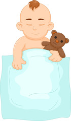 sweet baby cartoon sleeping with doll