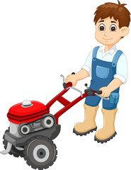 people and lawn mower cartoon