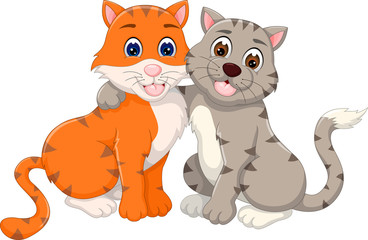 loving cat couple cartoon sitting with hugging