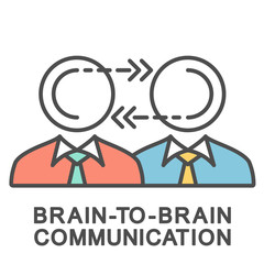 Icon brain-to-brain communication. The interface for transferring information from the brain to the brain. The thin contour lines with color fills.