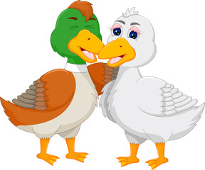 loving geese cartoon standing with hugging