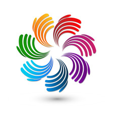 Creative colorful hands teamwork icon vector