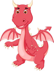 cute baby dragon cartoon standing with waving and smile