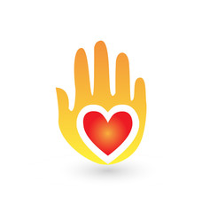 Medical support and caring help, heart and hand, icon vector
