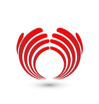 Abstract Red Hands Coming Together, Icon Vector