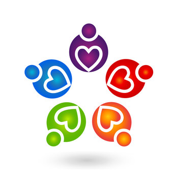 Teamwork helpful caring heart people abstract icon vector
