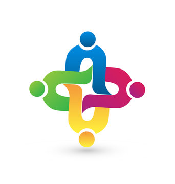 Teamwork colorful people working together, icon vector