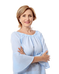 Beautiful mature woman on white background