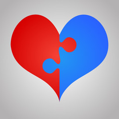 2 Red Blue Piece Puzzle Heart Valentines Day, Love