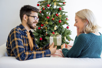Obraz na płótnie Canvas Couple celebrating christmas
