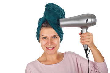 Hair drying female - isolated