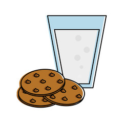 chocolate chip cookie with milk pastry related icon image vector illustration design 