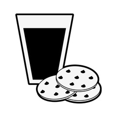 chocolate chip cookie with milk pastry related icon image vector illustration design  black and white