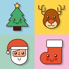 collection icons merry christmas celebration decoration