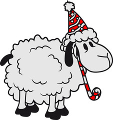 geburtstag feiern party geschenke hut tröte glücklich lustig klein süß niedlich comic cartoon schaf ziege wolle bauer bock müde cool