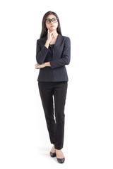 Asian Business Woman confused with hands up, Woman with problem for work concept. isolated on white background.
