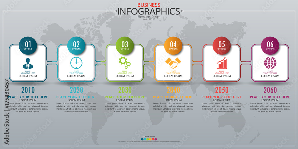Poster infographic business horizontal timeline process chart template. vector modern banner used for prese