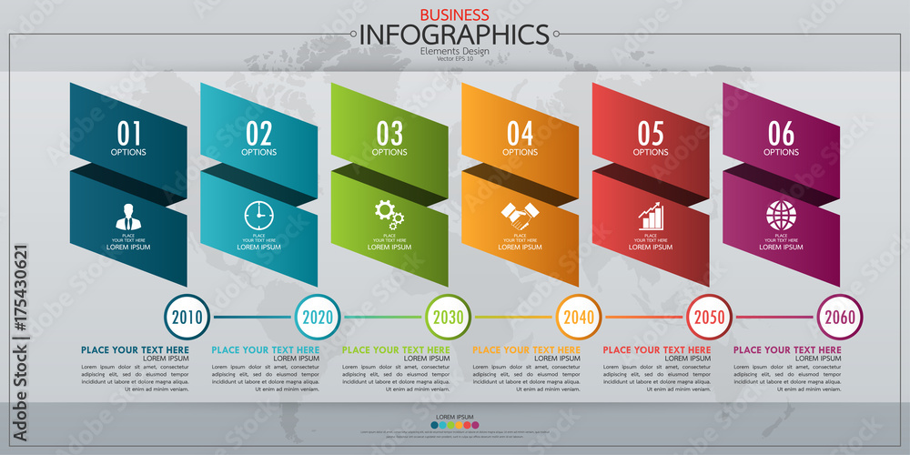 Poster infographic business horizontal timeline process chart template. vector modern banner used for prese