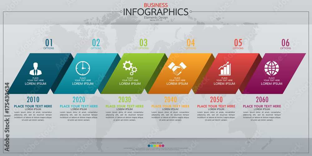 Poster infographic business horizontal timeline process chart template. vector modern banner used for prese