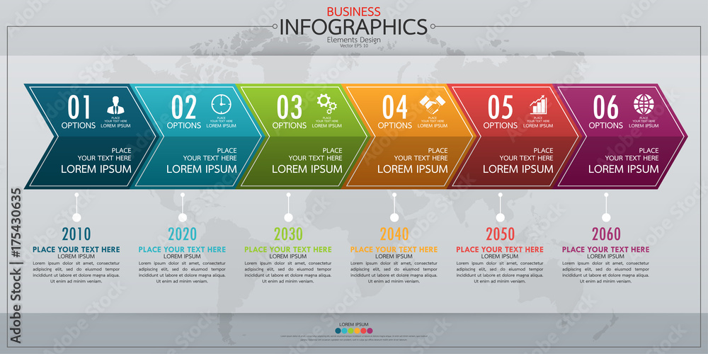 Poster infographic business horizontal timeline process chart template. vector modern banner used for prese